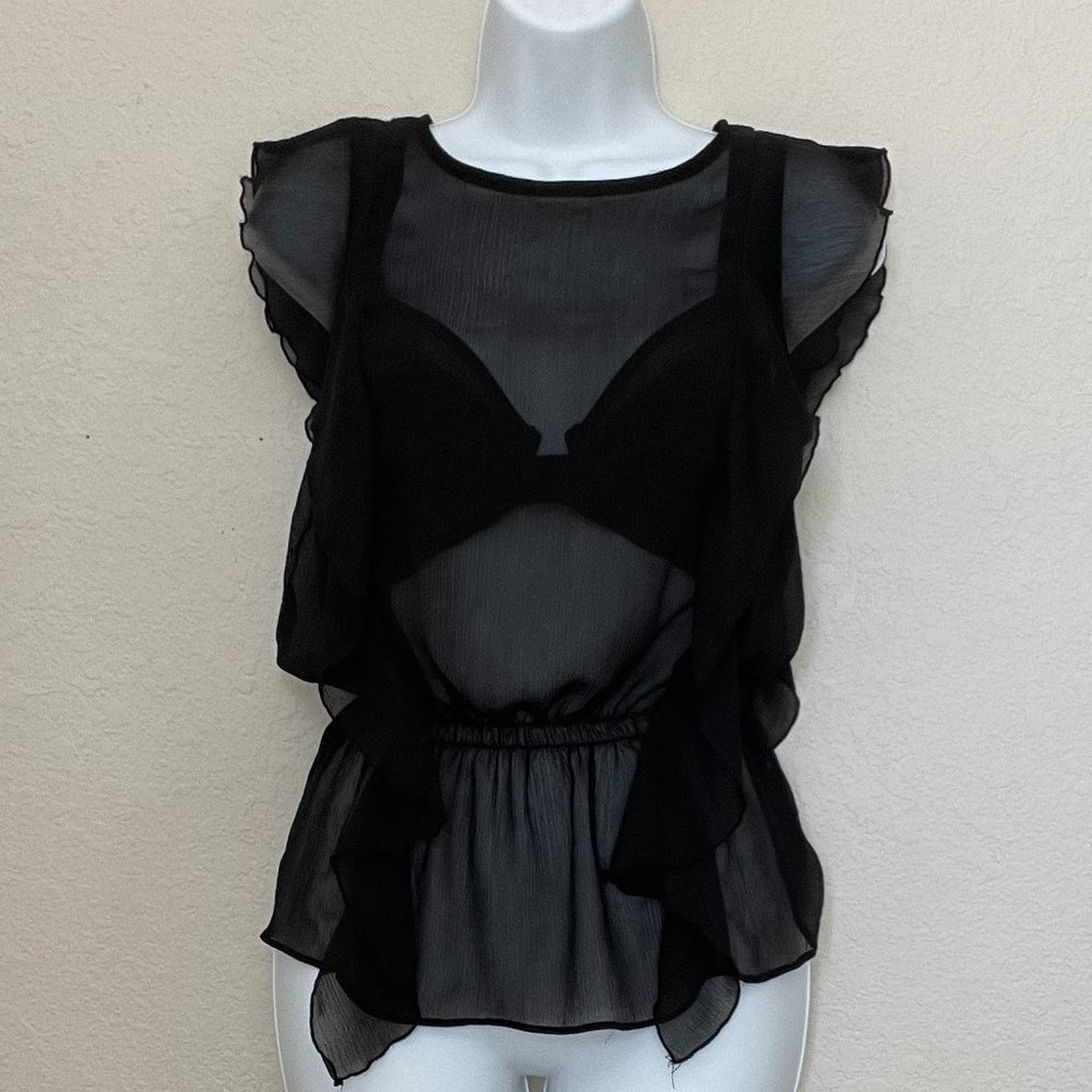 Vintage Black Ruffle Blouse